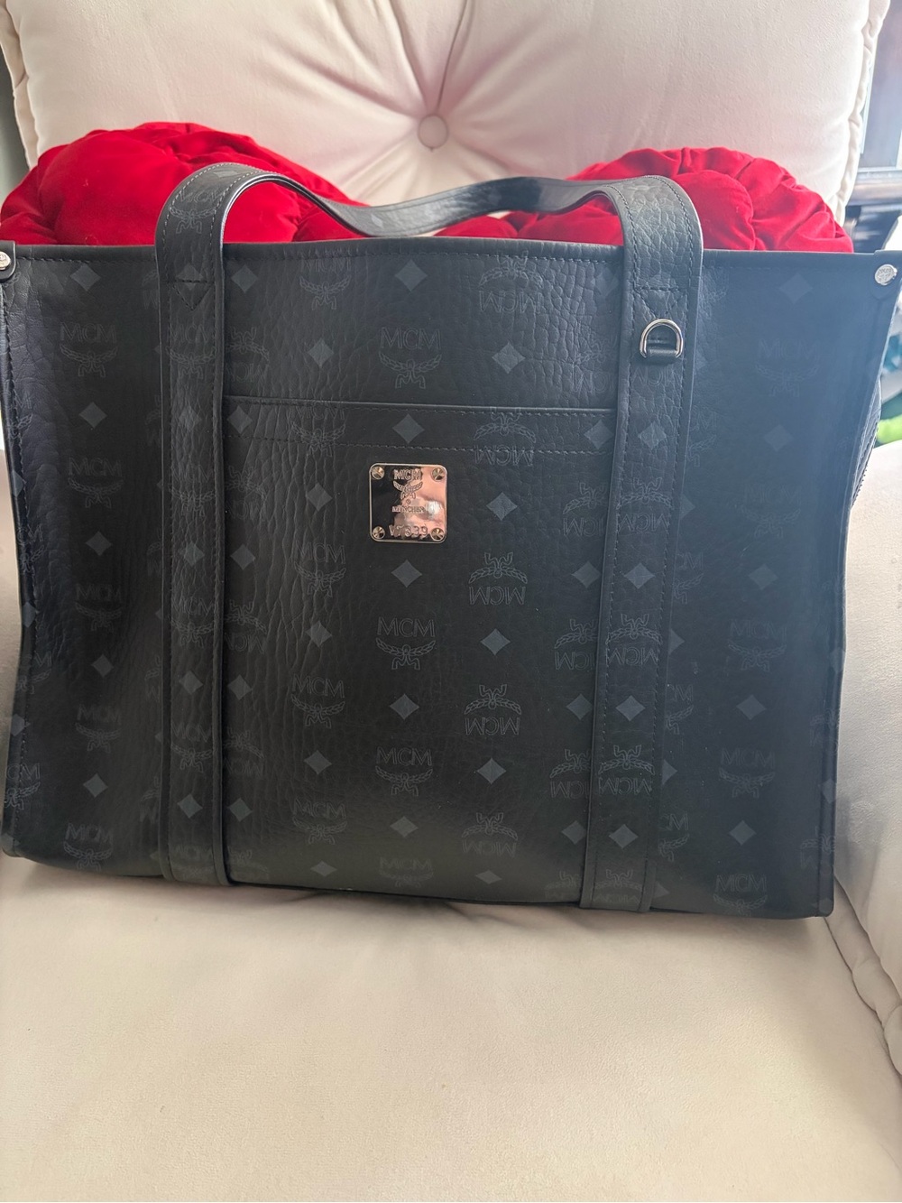 MCM Black Visetos Monogram Leather Tote